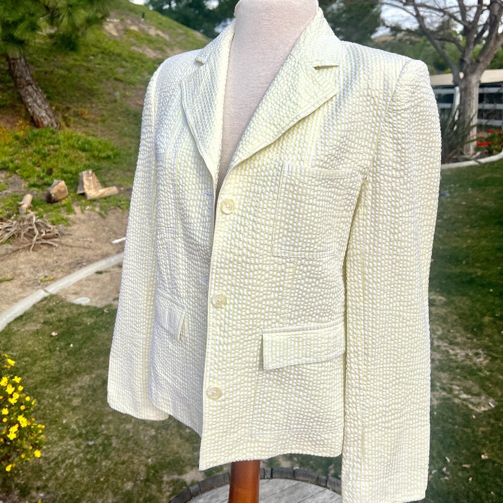 Seersucker Pastel Yellow Stripe Blazer - Size Small/Medium -Jennifer & Grace - Picture 2 of 8